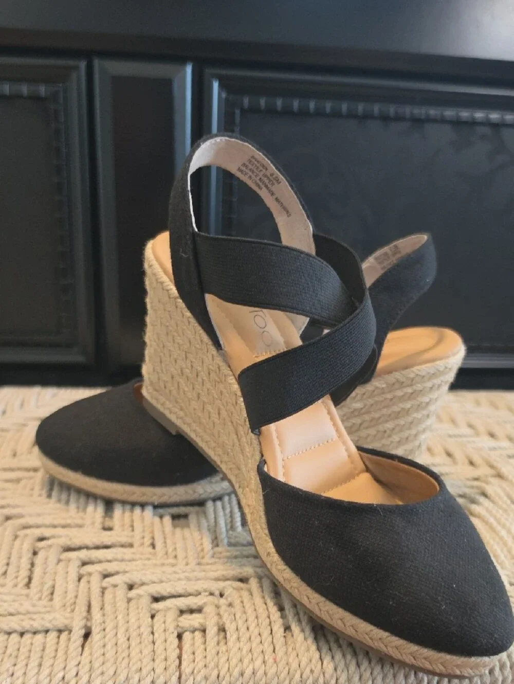 Black Wedge Espadrille Slingback - Women